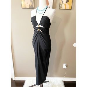 Zara Black Beaded Strappy Maxi Dress